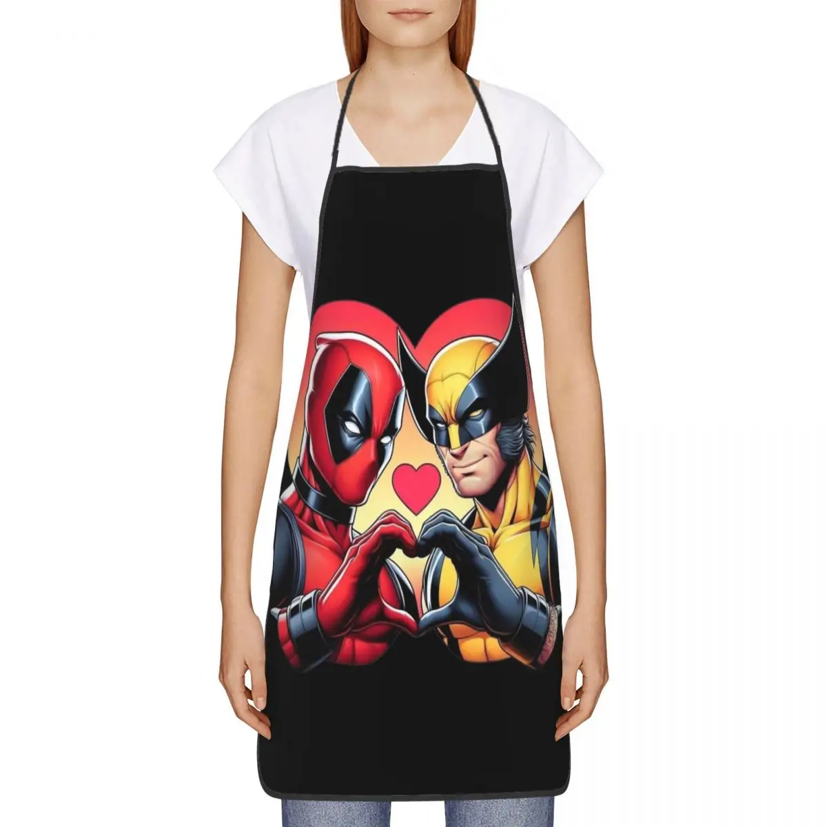 Deadpool And Wolvierine Best Friends Polyester Apron 52*72cm Kitchen Baking Bib Tablier Gift Pinafores for Manicurist