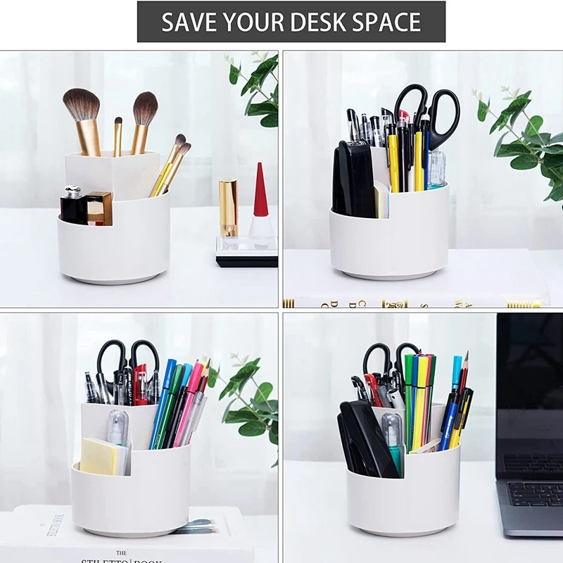 Rotating Pen Holder Multipurpose 3 Divided Slots Revolving Pencil Cup Stationery Pen Organizer For Office Home