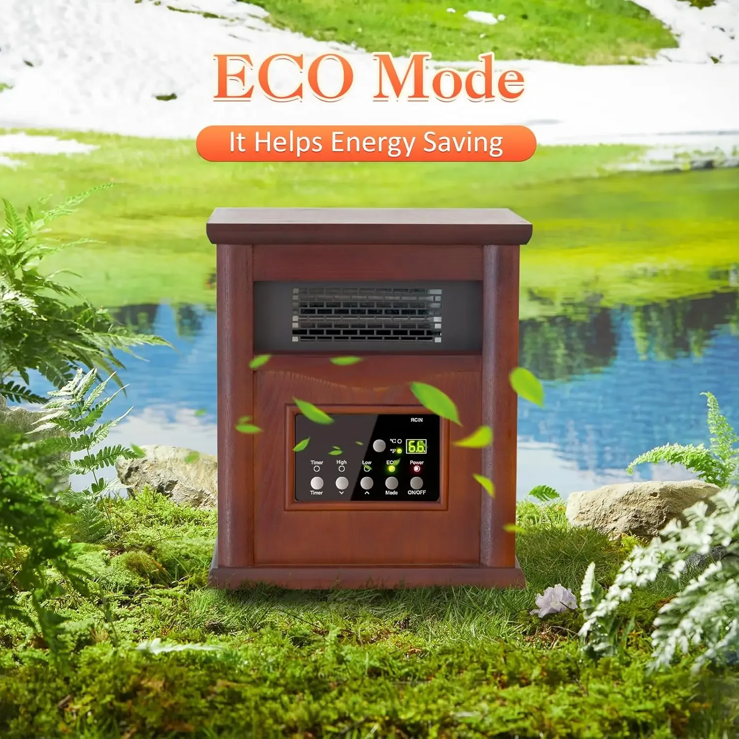 Infrared Space Heater, Quartz Heater for Indoor Use, Tip-Over & Overheat Protection with Remote Control, 3 Heat Settings, 12H Ti