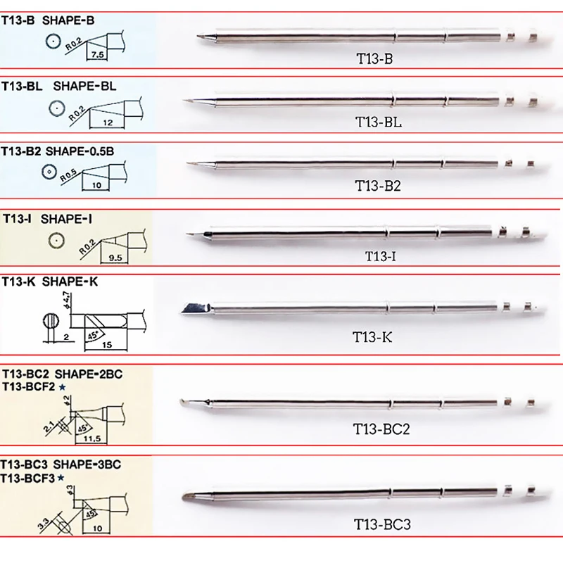 Lead-free T13 Soldering Iron Tips For BAKON 950D Rework Soldering Station Various Welding Sting Tips