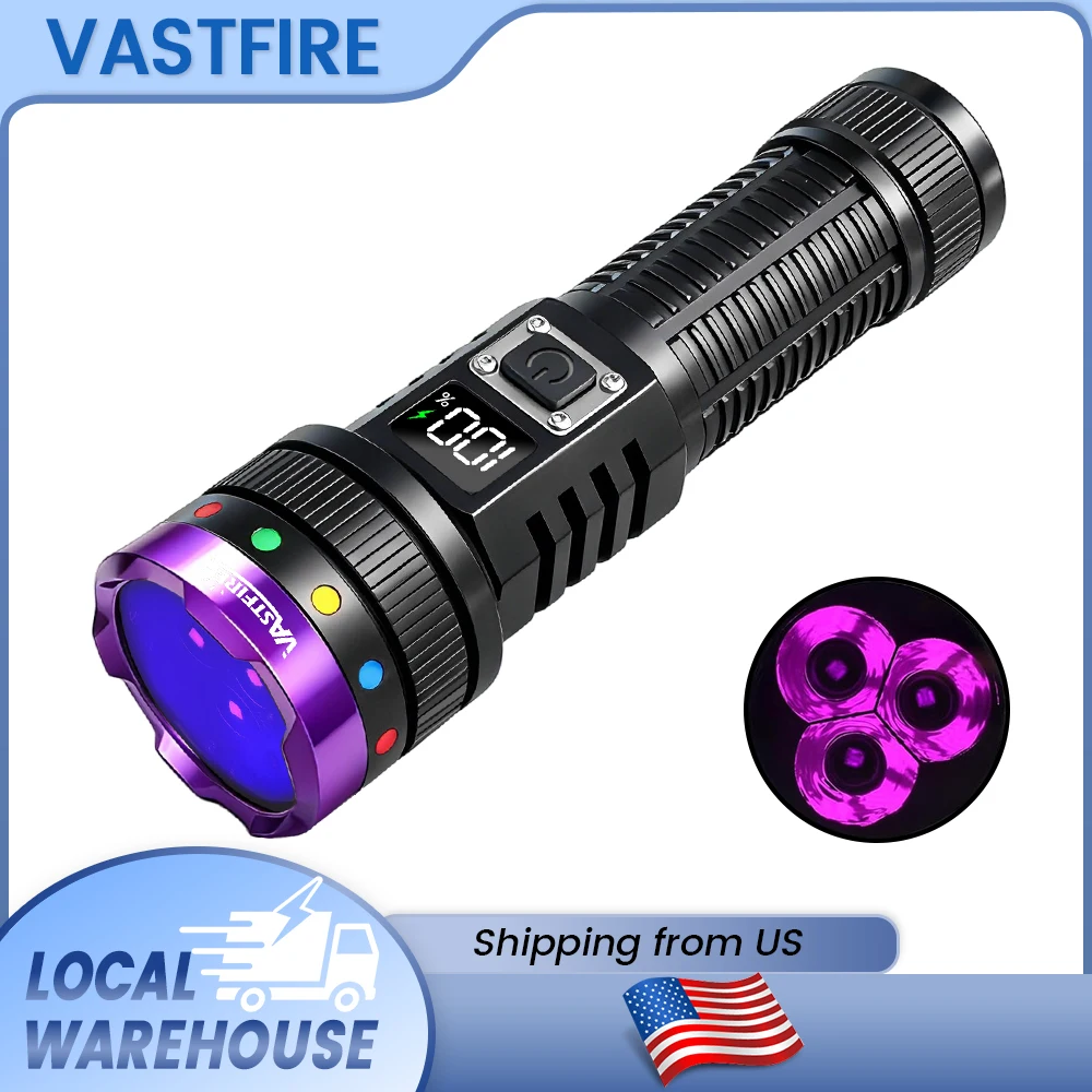 365nm Pure Blacklight UV Flashlight 3000mah Type-C Rechargeable with LCD Power Display, Ultraviolet Detector for Scorpion Hunting, Dog Cat Urine Spot, Skin Tinea & Money Inspection