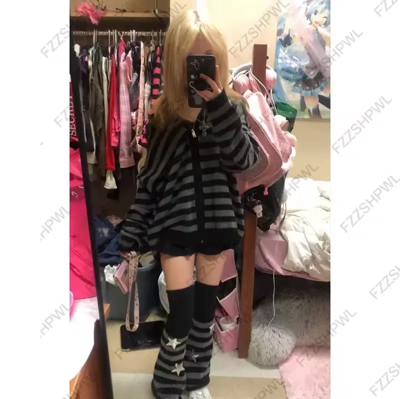 الشارع الشهير خمر Harajuku القوطية شريط مقنع البلوز معطف الجمالية ضئيلة سترة Y2k عادية الشرير الجرونج هوديس المرأة