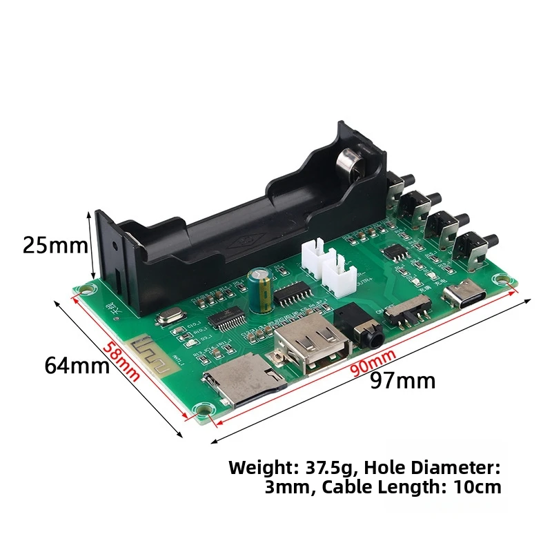 PAM8403 Bluetooth= 5.0 Amplifier=Board=Dual 5W Stereo=Audio Module With TF USB AUX Input And Rechargeable Battery Slot For Speak