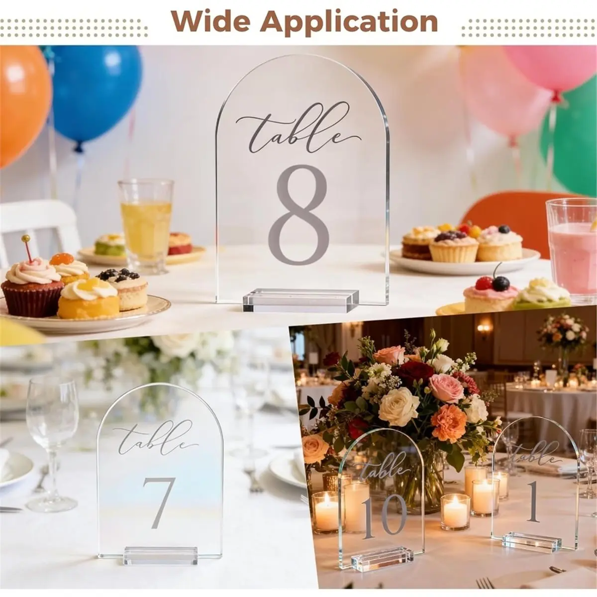 Home Tool Clear Arch Table Numbers for Wedding,7 X5 in Arched Acrylic Table Numbers 1-10 with Stands for Anniversary,Party Weddi