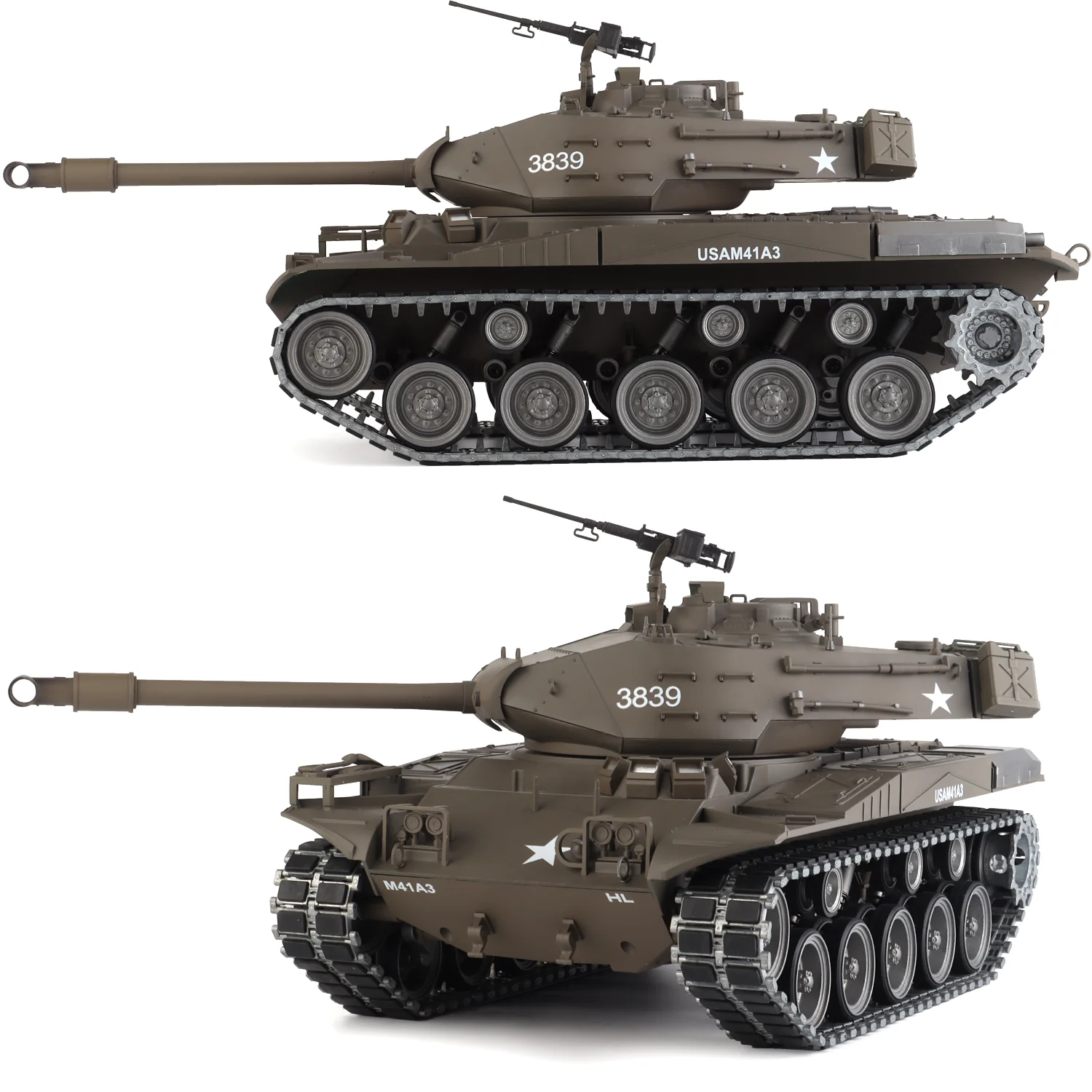 Heng Long rc ถัง 1/16 U.S. M41A3 Walker Bulldog ถัง (โลหะเคลือบยาง Track & Road ล้อ) (360 ° ป้อมปืนหมุน)