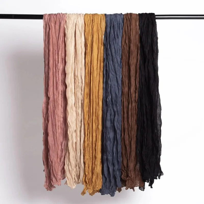 90x180cm Candy Color Wrinkle Women Scarf Vintage Fashion Retro Long Scarf Female