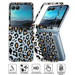 Leopard Pattern Transparent Hard PC Folding Phone Case For Motorola Razr40 Razr50 Razr 40 50 Ultra Clear Shockproof Bumper Cover