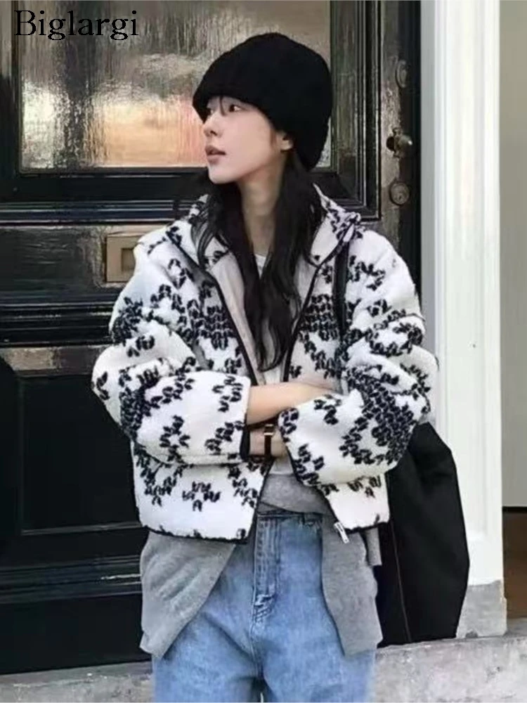 

Осенне-зимнее пальто из овечьей шерсти, женское пальто с цветочным принтом, модные женские укороченные куртки в корейском стиле, свободные повседневные женские пальто