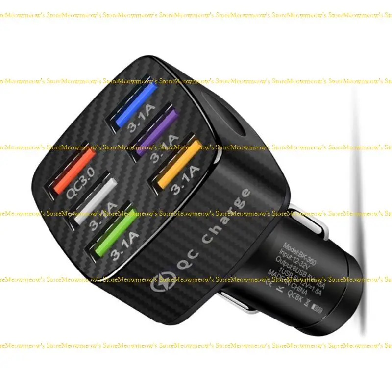 W91A السرعة السريعة 6 Port USB شاحن سيارة QC3.0 30W محول للسجائر أخف يوفر شحنًا آمنًا
