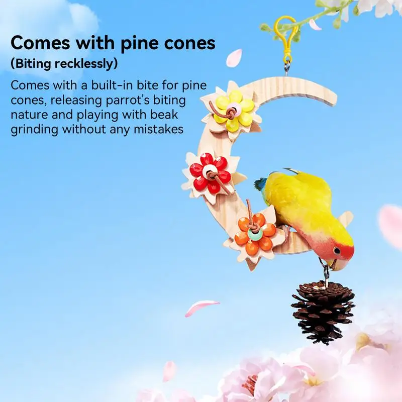 Parakeet Swing Wooden Parrot Standing Toys Interactive Bird Cage Accessories  Moon Ring Birdcage Decorations Hammock For