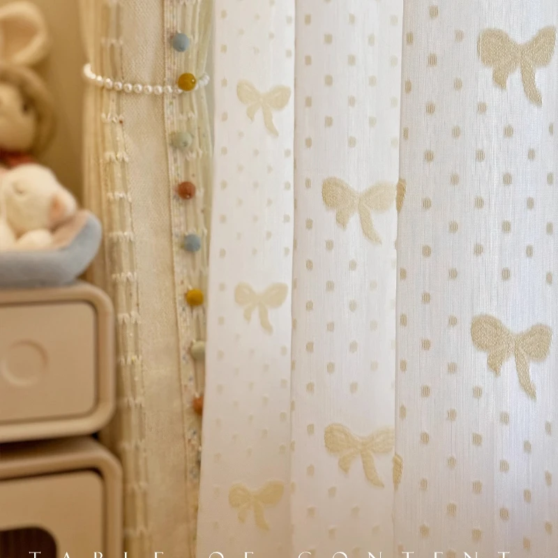 Custom Size Cream Ice Cream Children's Princess Room Bow Chenille Curtains for Living Dining Room Bedroom Elegant Window  Decor
