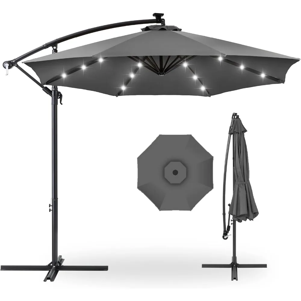 

10ft Solar LED Offset Hanging Market Patio Umbrella, for Backyard, Poolside, Lawn and Garden w/Easy Tilt Adjustment