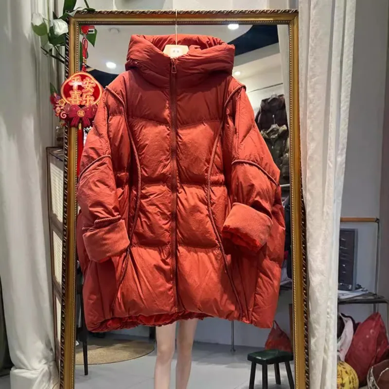 Luxury Women's Clothing New Down Jacket Mid-length Puffer Jacket Fashionable Korean Style Plus Size Loose Fit Thickened