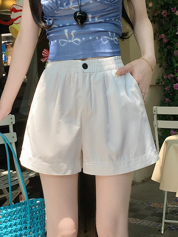 

Dopamine Yellow Women's Shorts Summer Outdoor Casual Five-Point A-Line Loose Mid-Pants High Waist Polyester Fiber