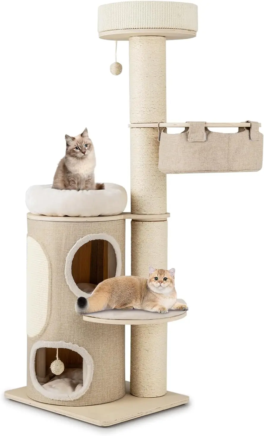 Cat Tree Tower, 61 Inch Multi-Level Tall Cat Tower with 2-Story Cat Condo, Top Perch, Sisal Scratching Posts & Carpet