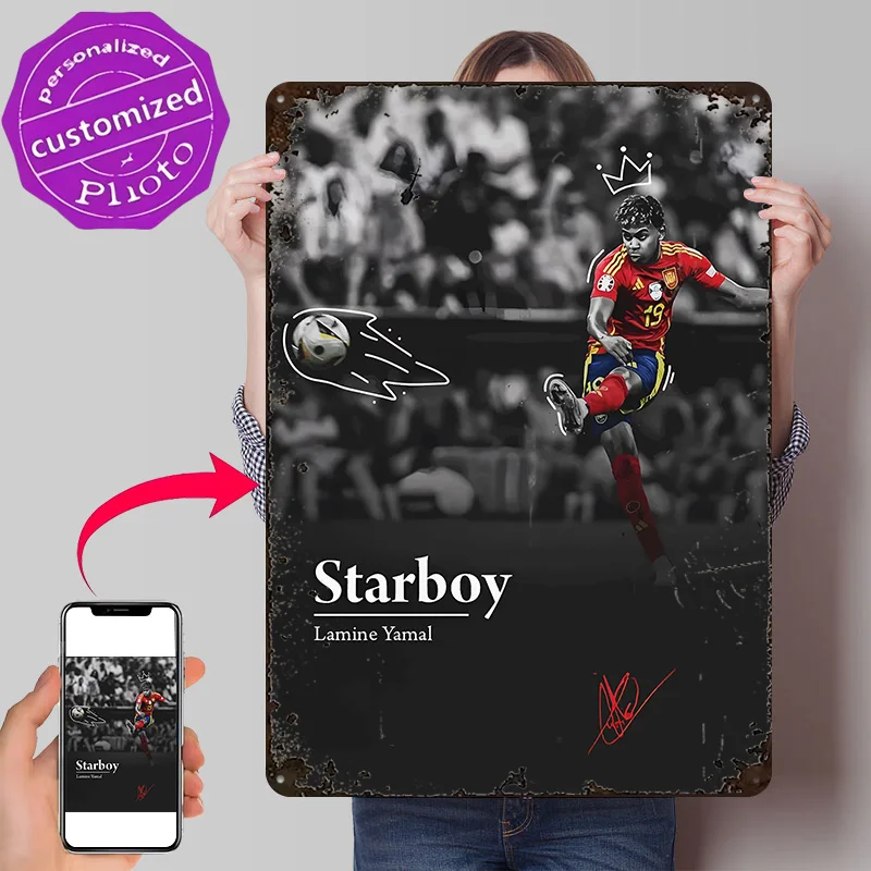 Lamine Yamal Star Boy Metal Poster Perfect Gift for Fans Lovers Customized Wall Art Metal Sign for Bathroom Decor Room House