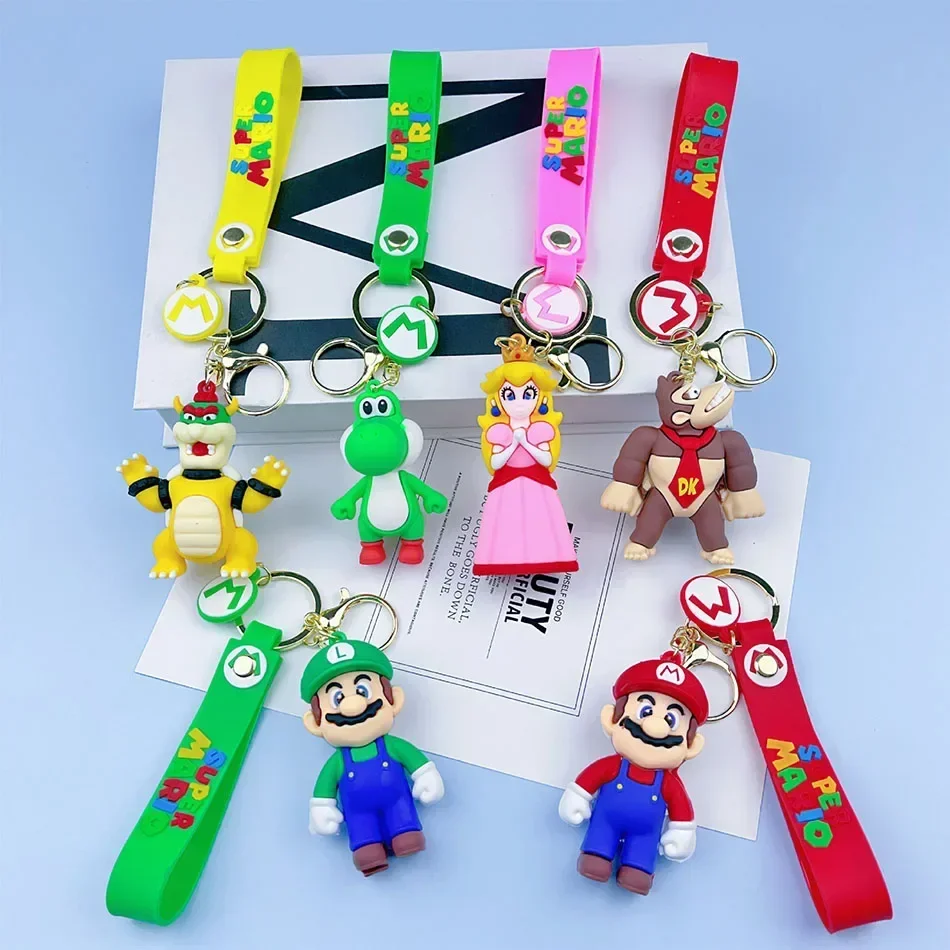 Set 24Pcs Super Mario Bros Keychain Action Figure Pendant Cute Cartoon Character Toy Doll Model Decoration Kid Birthday Gift