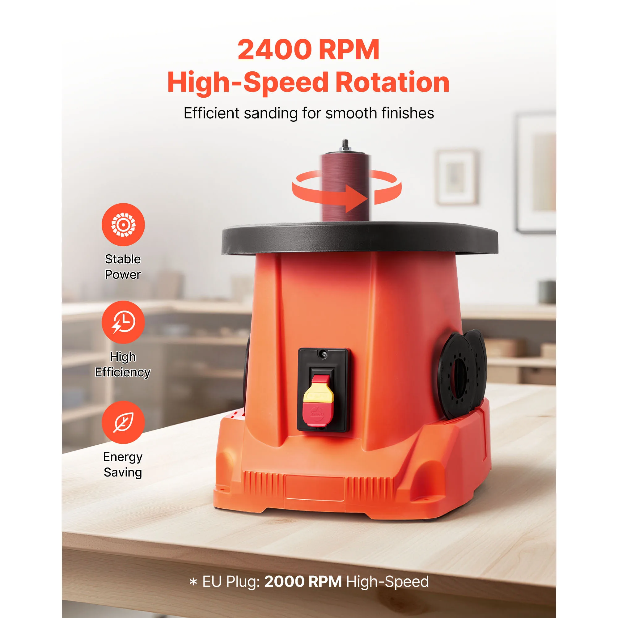 Oscillating Spindle Sander, 2400RPM Benchtop Spindle Sander with 6 Sleeves (1/2