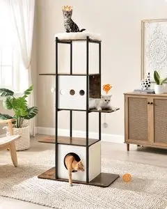 FEANDREA scratching post, large platform cat tower with scratch mat modern