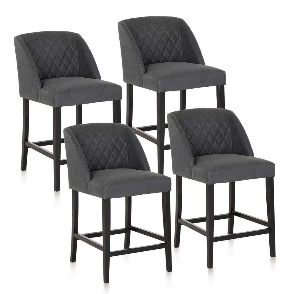 

Counter Height Bar Stools Set of 3, with Natural Woven Back amp Waterproof Faux Leather Cushion, Mid Century Modern Upholstered