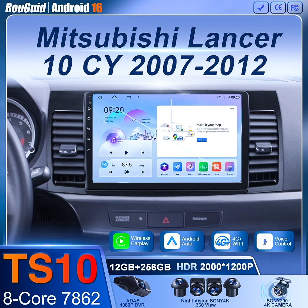 

For MITSUBISHI LANCER 9 10 X 2008 2009 2010 2011 - 2016 Android 16 Car Radio Stereo Audio GPS Player Carplay Auto Scree 4G WIFI