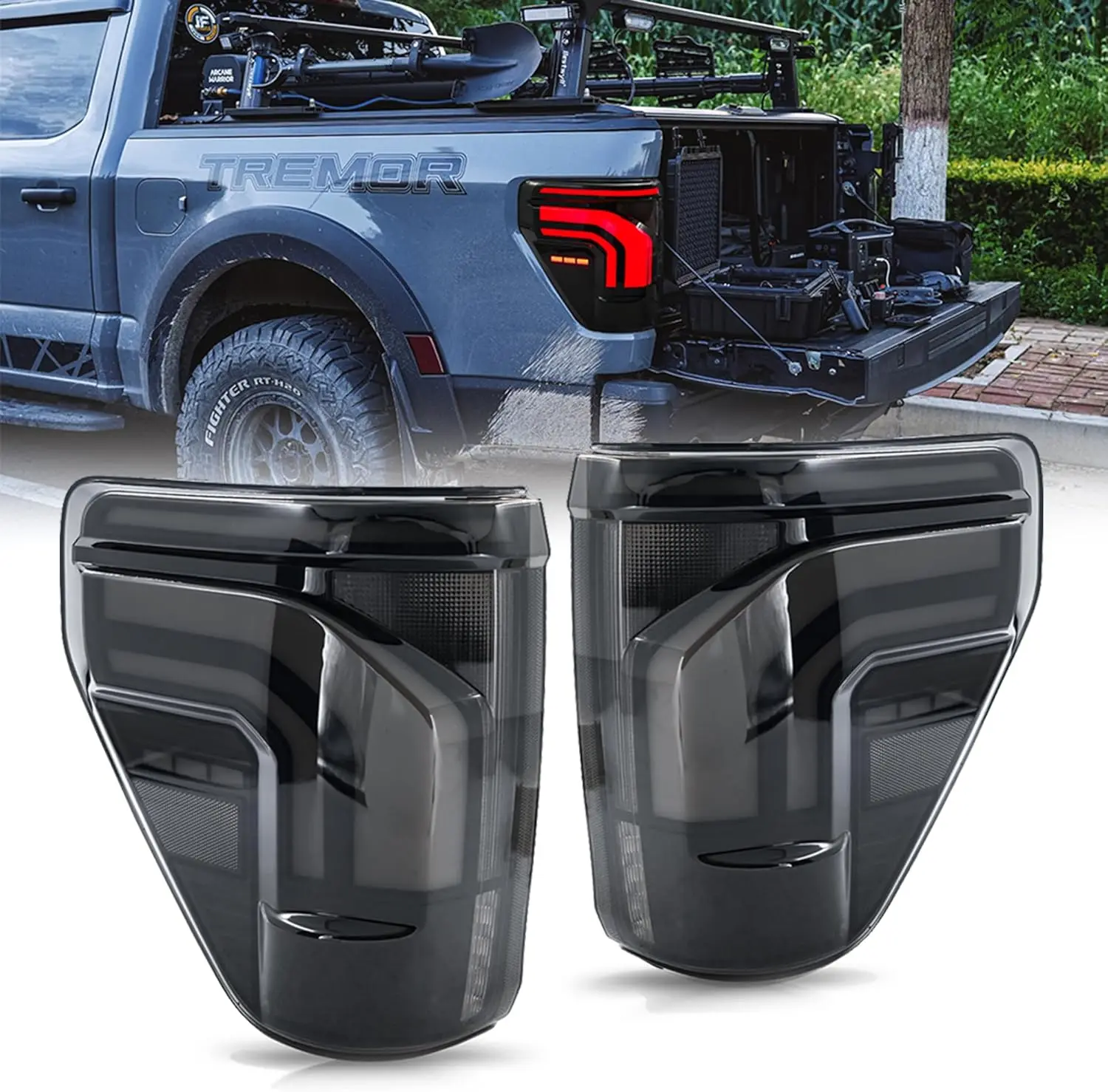 

2Pcs SMOKE LED Tail Lights for Ford F150 2021-2025 Upgrade Option Startup Animation Sequential Turn Signal Rear Brake Lamps