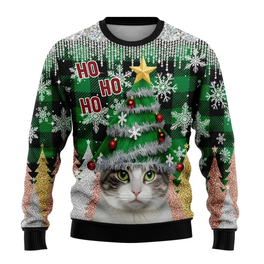 Pull de noël moche unisexe, hauts pull, sweat-shirt en tricot côtelé à manches longues et col rond imprimé festif pour fête de noël d'hiver 2026