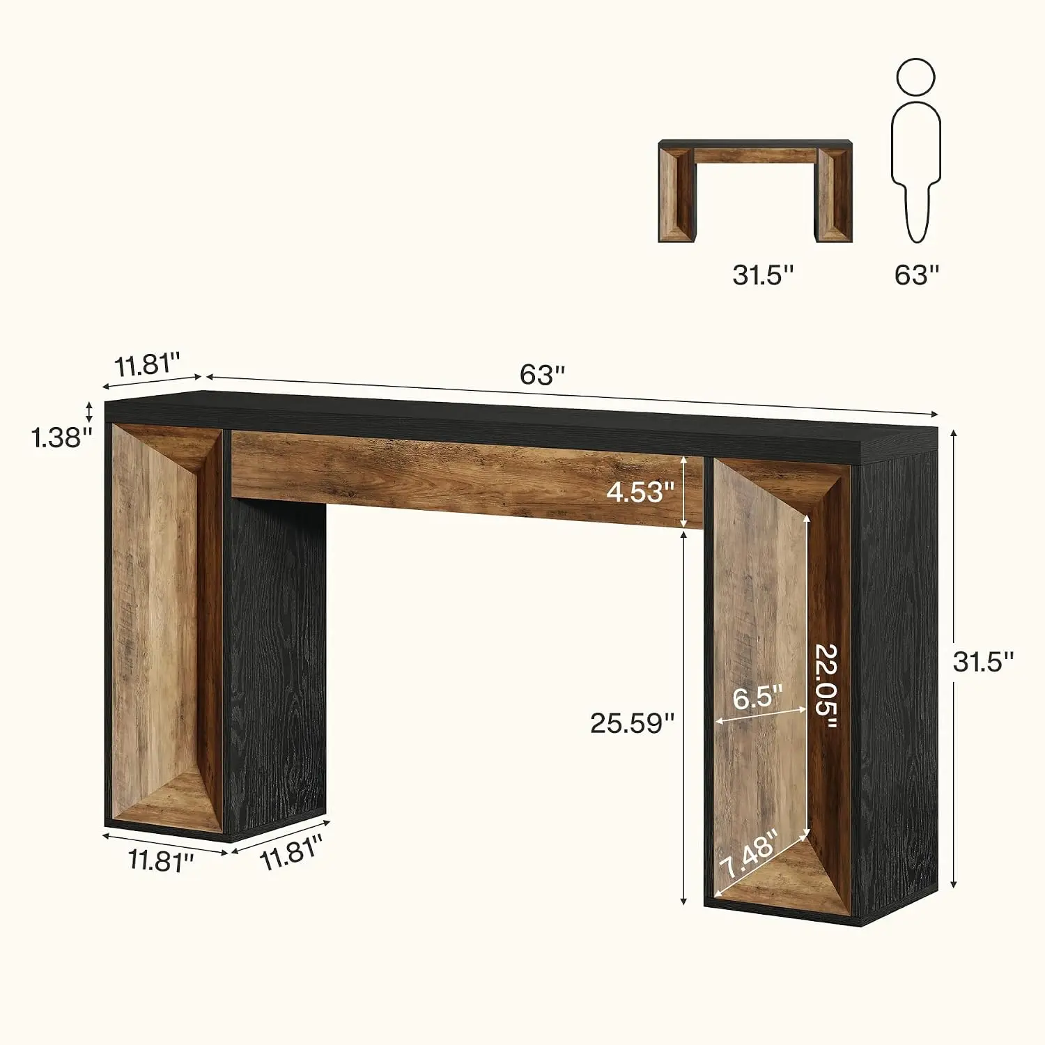 63-Inch Console Table, Farmhouse Entryway Table with Dual-Tone Design, Rectangular Wood Sofa Table Behind The, Customized