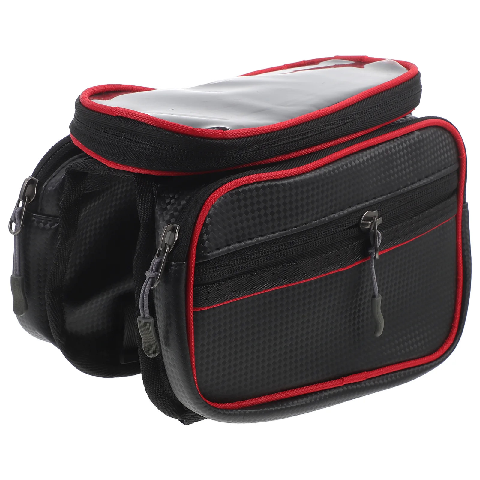 

Mountain Bike Red Waterproof Phone Bag Front Beam Saddle Storage Pouch Rainproof Zippered Side Pockets Earphone Hole Cycling