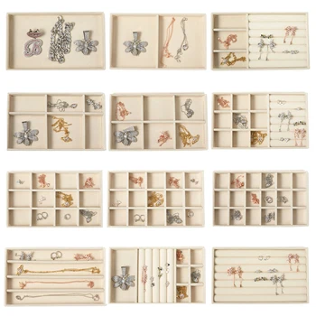 Peluş mücevher saklama tepsisi, çıkarılabilir tepsi, küpeler, küpeler, yüzükler, kolyeler, saklama tepsisi, çekmece, bölme tepsisi