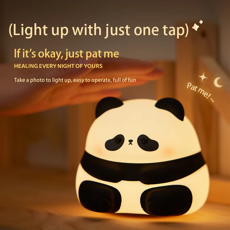 LED Night Light Cute Panda Cartoon Animals Silicone Lamp USB Rechargeable Timing Sleeping Lamp Bedroom Decoration for Children