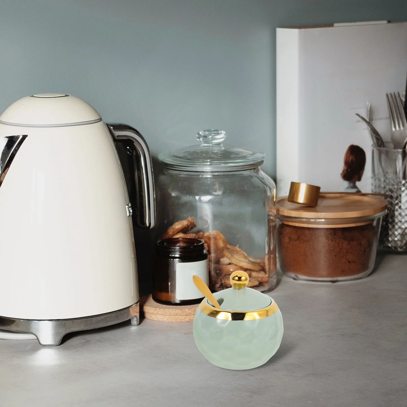 

1Set Elegant Ceramic Seasoning Jar Lid Spoon Multipurpose Kitchen Condiment Holder Salt Sugar Chili Organizer Decorative Storage