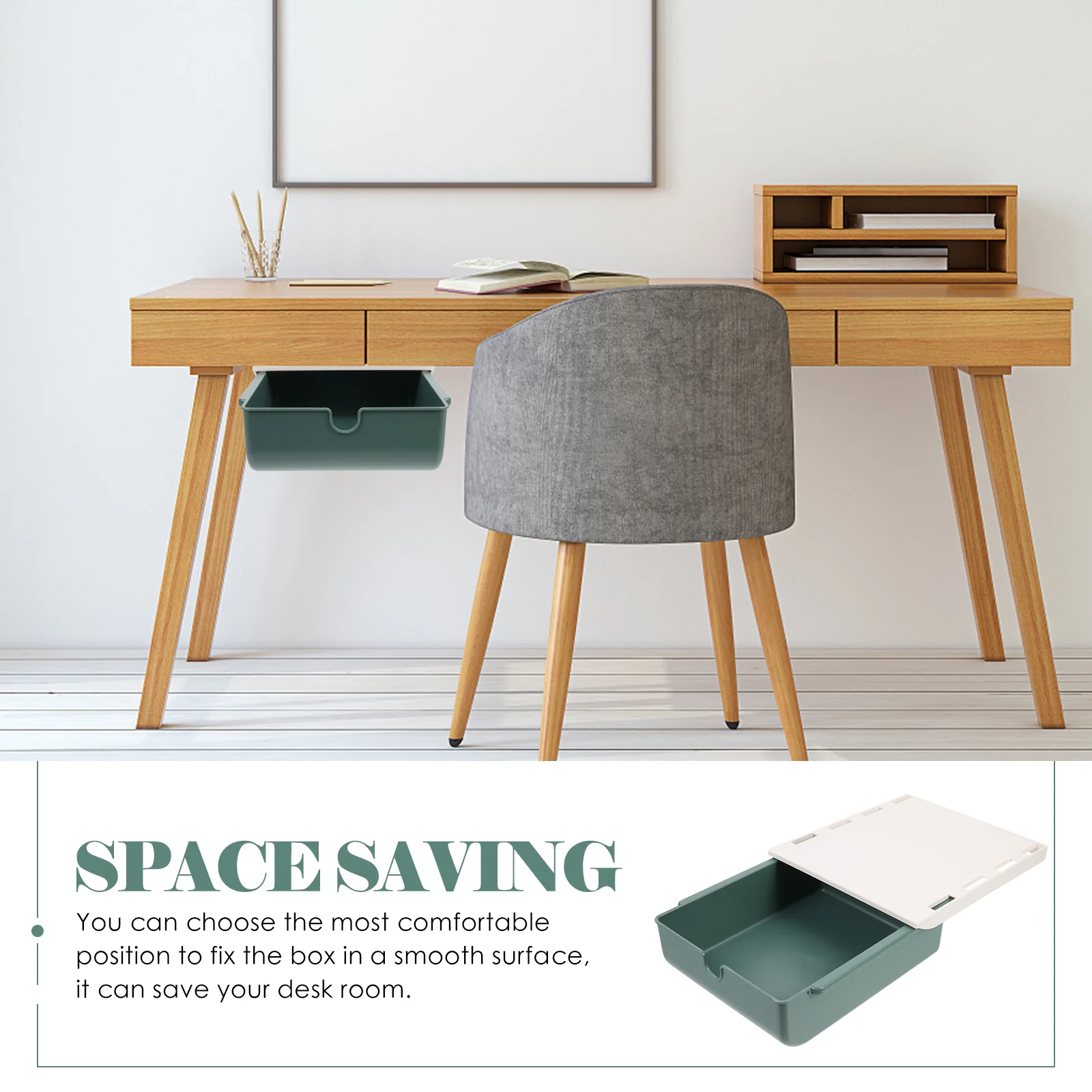 Under Desk Drawer Box Adhesive Storage Organizer for Office School Kitchen Bedroom Punch Free Installation Smooth Surface Mount