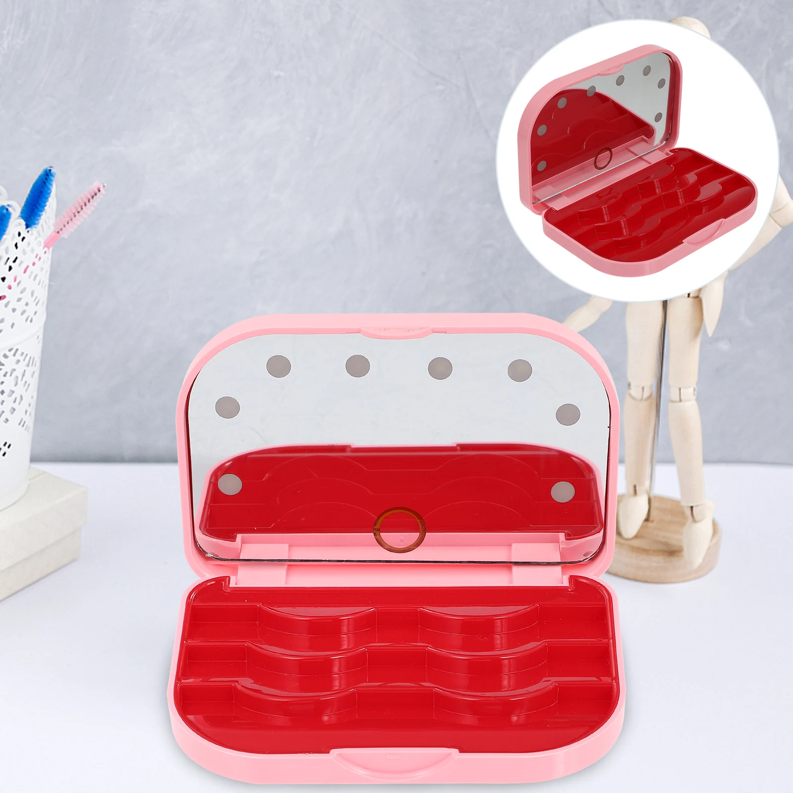 

LED Eyelash Storage Box Empty Boxes for False Eyelashes Mirror Case Container Organizer Plastic Travel Holder