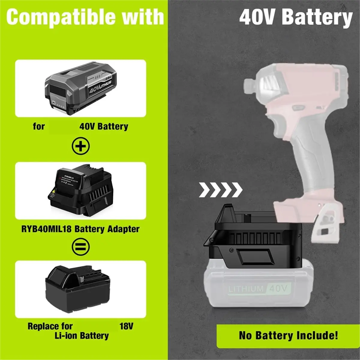 

Адаптер батареи для литиевой батареи 40 В, конвертируемый в работа на аккумуляторный электроинструмент 18 В [2026 MOCC]