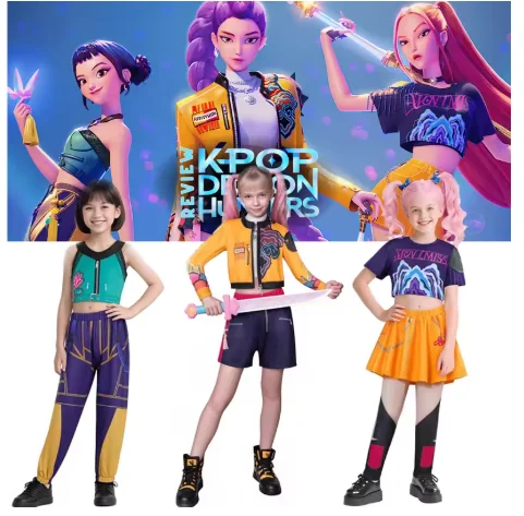 

Huntrix Golden Kpop Demon Hunters Rumi Mira Zoey Косплей Костюм Дети Девушки День Рождения Хэллоуин Одежда для выступлений на сцене
