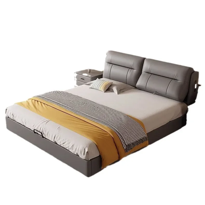 

Leather, double bed, modern simplicity, cowhide 1.5 meters 1.8 meters, large bed light luxury