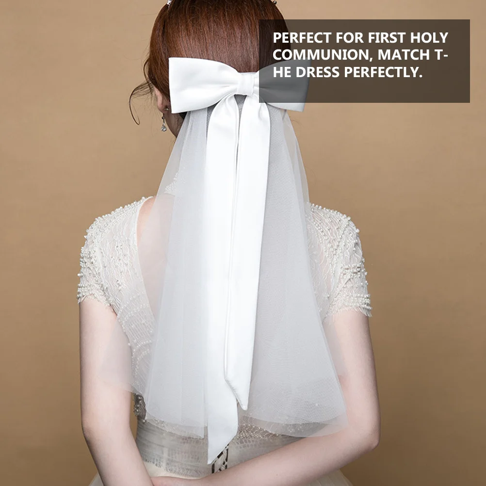 

Beautiful Bridal Veil Bow Knot White Handmade Cloth Headpiece Angelic Wedding Party First Communion Veil Headdress
