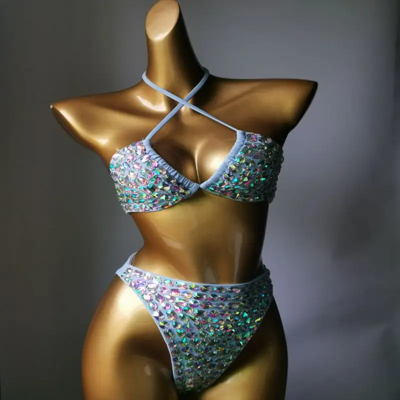 Imagem -02 - Feito à Mão Diamante Bikini Conjunto de Biquíni Barra Crstal Corte Alto Biquíni Inferior Design de Moda Conjunto de Biquíni 2023 Mais Novo