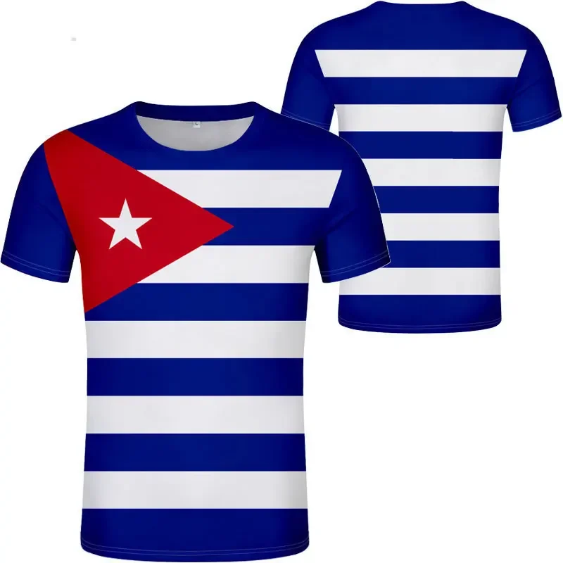 Cuban Shirt Diy Free Custom Name Men's HD T-shirt Flag Spanish 3D Printed Photo Cuban Crewneck Short Sleeve Comfortable Clothing