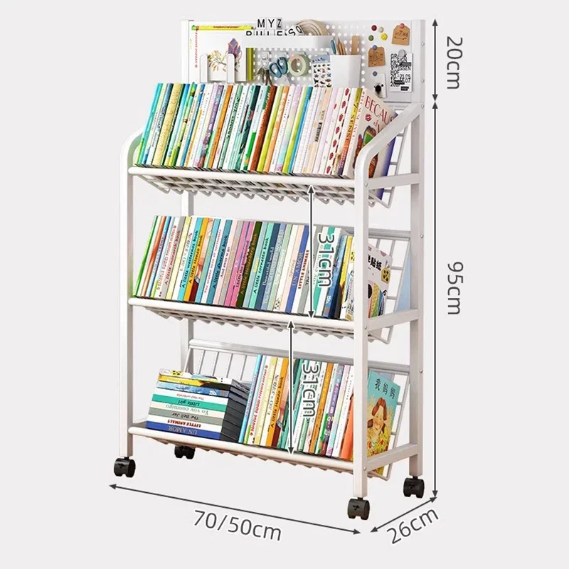 Piso de pé multi-camada estante sala de estar revista rack ferro estante organizador de armazenamento móvel rodas livros brinquedos fymr