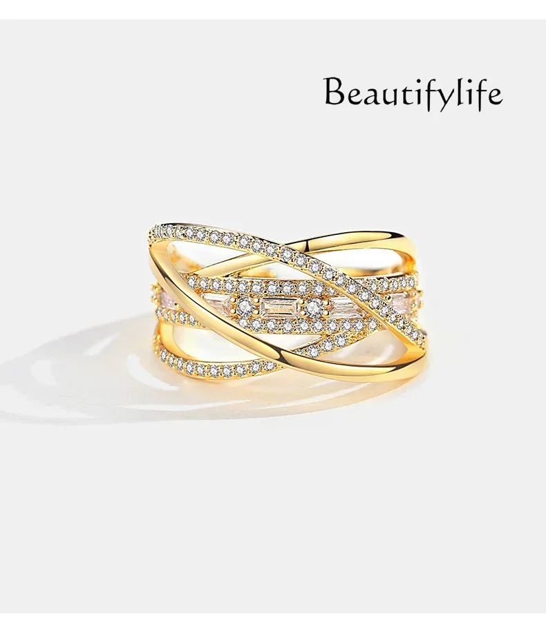 Niche double-layer design open ring, multi-layer cross ring, personalized stacked tail ring