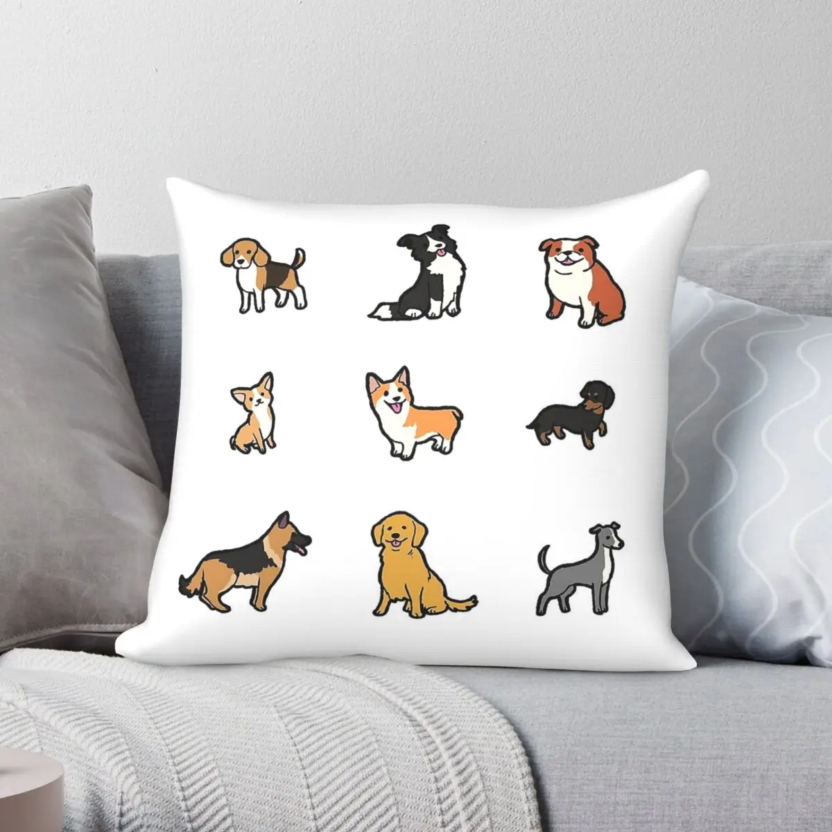 Dog Breeds Chart Square Pillowcase Polyester Linen Velvet Creative Zip Decorative Car Cushion Cover