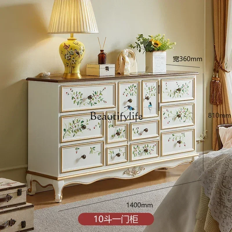 

Solid Wood Tailstock Painted Vintage Country Storage Cabinet Master Bedroom Wall Storage Strip Chest