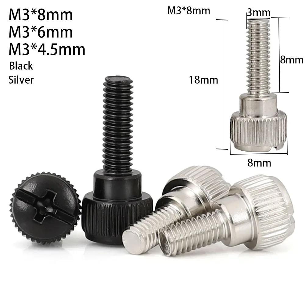 10-100Pcs M3 Black/Silver PC Thumb Screws, Tool-Free Slotted Phillips Head Hand Tighten Bolts for Computer Case Cover