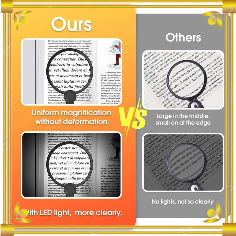 DN-Magnifying Glass With Light For Reading, 5.1 Inch 6X Magnifying Glass With Stand, Neck-Worn Large Magnifier