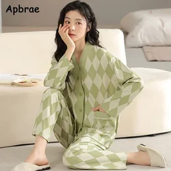 Autumn Winter Japanese Kimono Women Pajamas Sets Cotton Long Sleeves Home Wear Casual Pijamas V-neck Woman Sleepwear