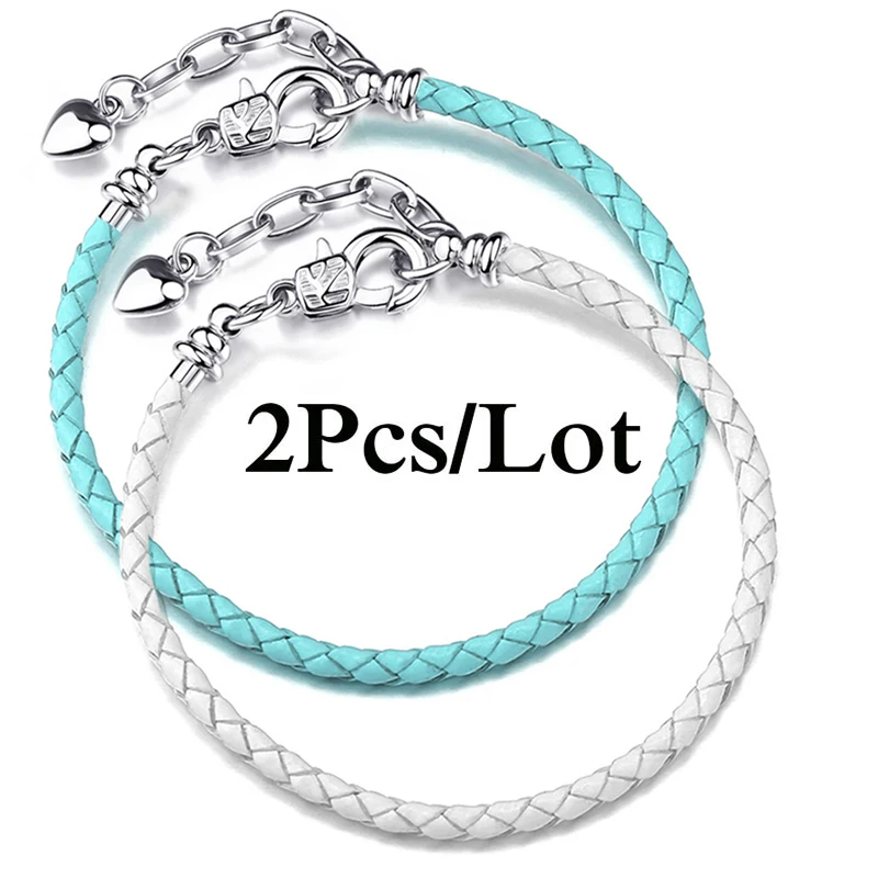 2Pcs/Lot High Quality Lbster Clasp Leather Chain Charms Bracelets Fit DIY Beads Bracelet Pulsera Jewelry Gift For Women Men Girl