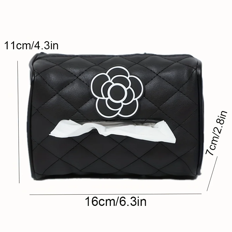 1pc Fashion Camellia Leather Car Tissue Box Creative Car Interior Chair Back Sun Visor Multi-functional Draw Paper Box