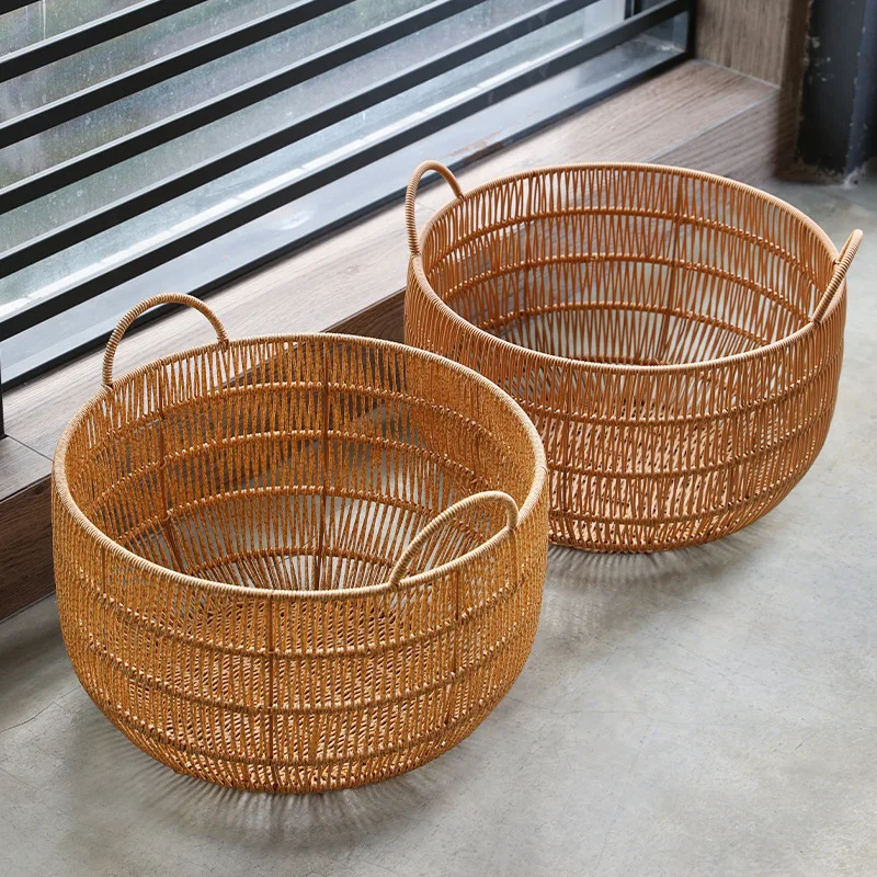 Large plastic rattan woven waterproof dirty clothes basket Bathroom laundry basket Living room toy and sundries storage basket